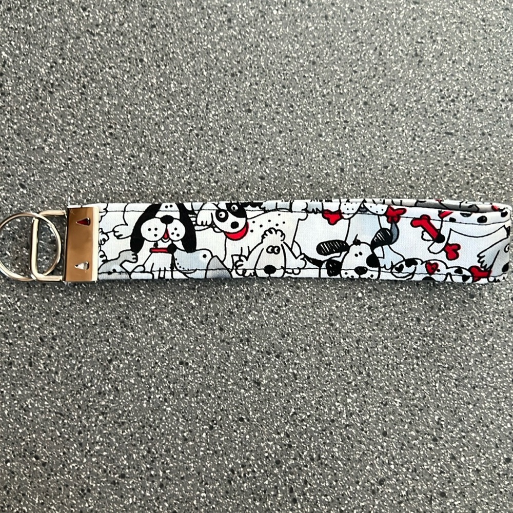 Dog patterned fabric keychain